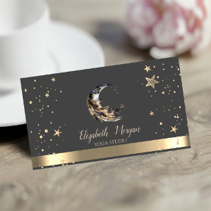 Carte De Visite Studio de Yoga Moon Feather Gold Stars
