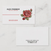 Carte De Visite Studio moderne de tatouage blanc et rouge Rose (Devant / Derrière)