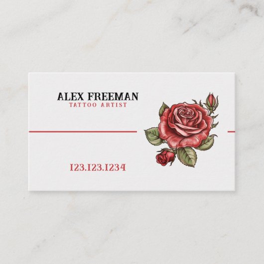 Carte De Visite Studio moderne de tatouage blanc et rouge Rose (Devant)