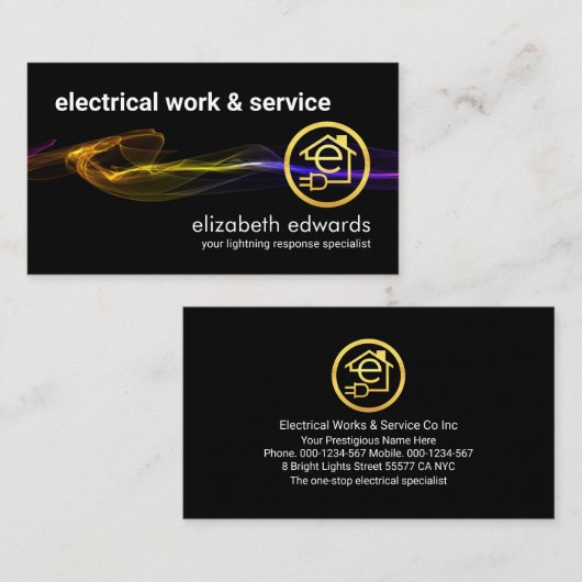 Carte De Visite Stunning Black Striking Electrical Lightning (Devant / Derrière)