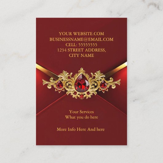 Carte De Visite Stunning Elegant Regal Red Gold Jewels Gems (Dos)