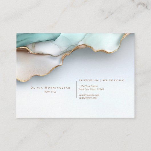 Carte De Visite Stunning Opalescent Teal Gold Fluid Alcohol Ink (Dos)