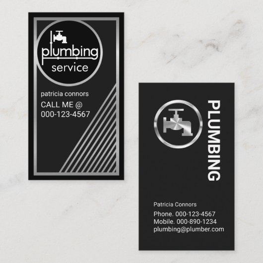 Carte De Visite Stunning Silver Plumbing Frame (Devant / Derrière)