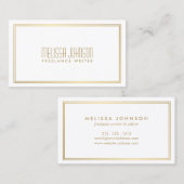 Carte De Visite Style Art Déco Simple Elégance Blanc/Faux Or (Devant / Derrière)