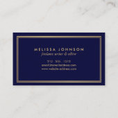Carte De Visite Style Art Déco Simple Elégance Marine/Faux Gold (Dos)