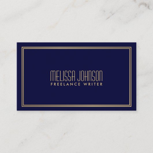 Carte De Visite Style Art Déco Simple Elégance Marine/Faux Gold (Devant)