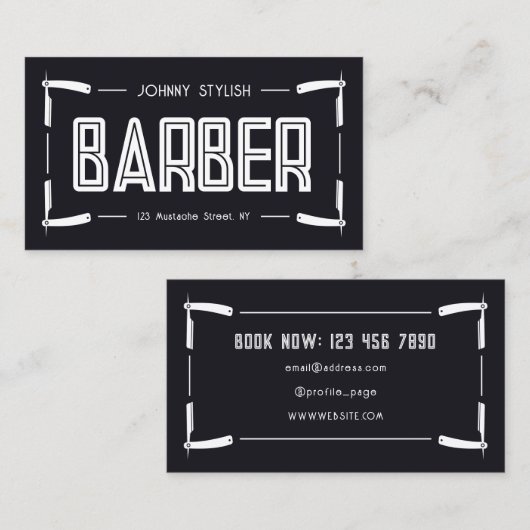 Carte De Visite Style barbier de cadre Razor (Devant / Derrière)