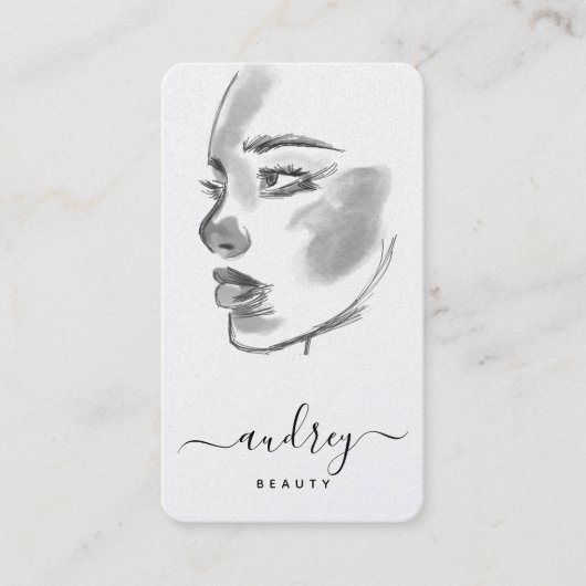 Carte De Visite Style Beauté noir blanc Aquarelle Script (Devant)