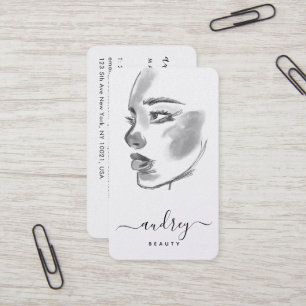 Carte De Visite Style Beauté noir blanc Aquarelle Script