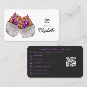 Carte De Visite Stylé Black & Purple African American Nail Salon