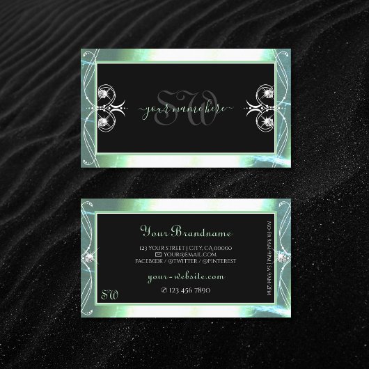 Carte De Visite Style Black Turquoise Étincelant Bijoux Monogramme