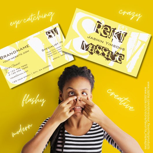 Carte De Visite Style blanc jaune et Brown chic avec initiales