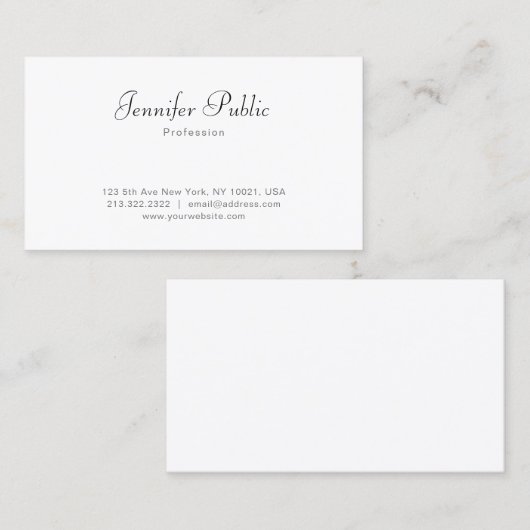 Carte De Visite Style Blanc Moderne Simple Modèle Populaire Chic (Devant / Derrière)