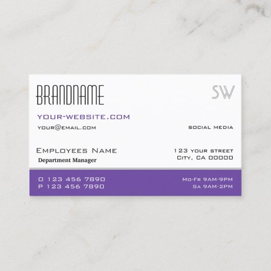 Carte De Visite Style blanc violet noir simple avec Monogramme (Dos)