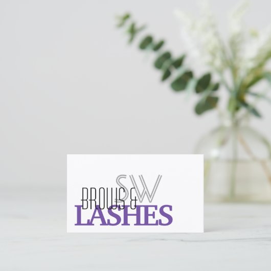 Carte De Visite Style blanc violet noir simple avec Monogramme (Debout devant)