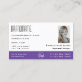 Carte De Visite Style blanc violet simple avec logo et photo (Dos)