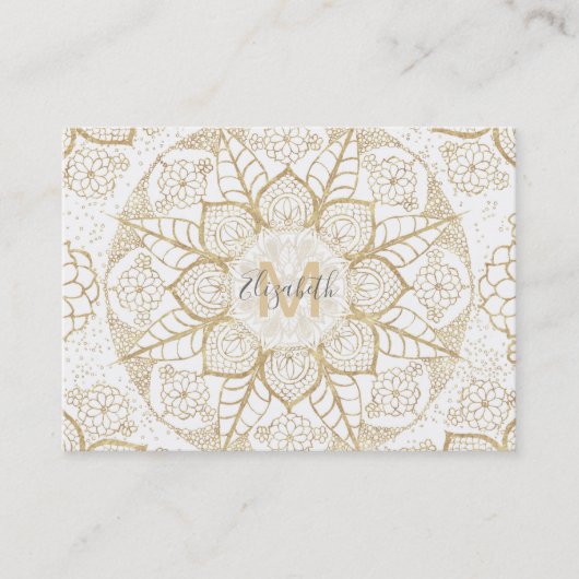 Carte De Visite Style Boho Blanc Or Mandala Floral (Devant)