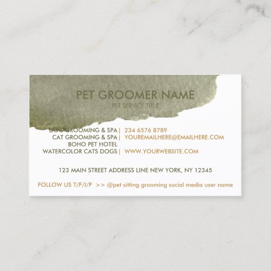 Carte De Visite Style Boho Grooming Animaux Spas Chats Chiens (Dos)