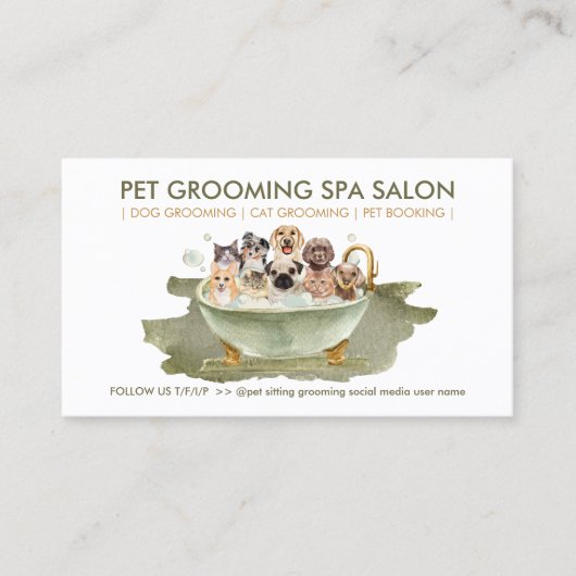 Carte De Visite Style Boho Grooming Animaux Spas Chats Chiens (Devant)
