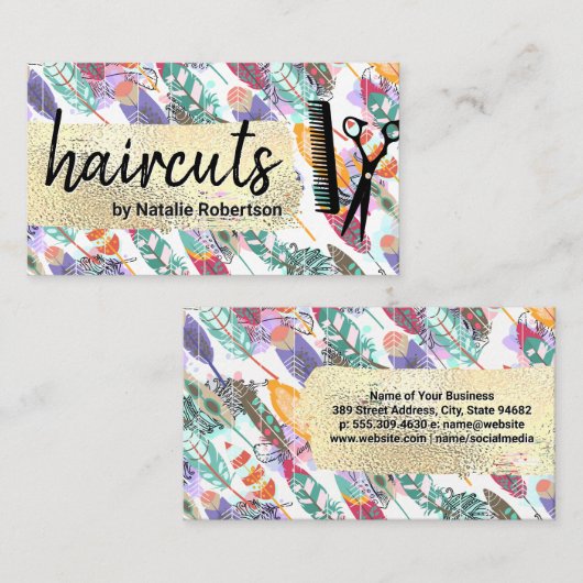 Carte De Visite Style Boho | Or brossé | Outils Salon (Devant / Derrière)