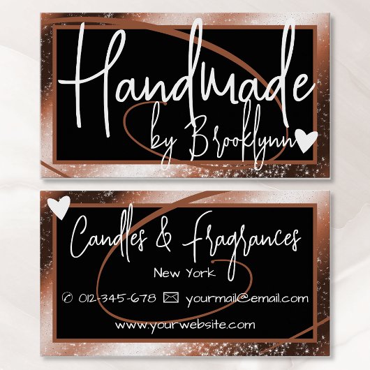 Carte De Visite Style Brown Gold Frame Coeur fait à la main par no