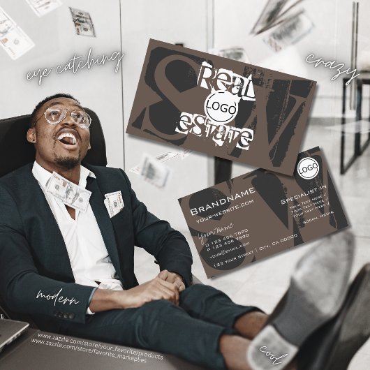 Carte De Visite Style Brown gris blanc avec logo et monogramme