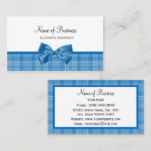 Carte De Visite Style Campagne Plaid Motif Avec Bow Bleu Fille (Devant / Derrière)