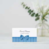 Carte De Visite Style Campagne Plaid Motif Avec Bow Bleu Fille (Debout devant)
