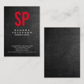 Carte De Visite Style Chalkboard gris rouge Monogramme professionn (Devant / Derrière)
