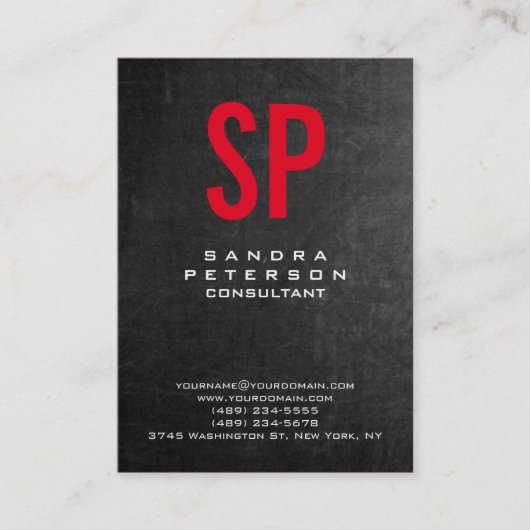 Carte De Visite Style Chalkboard gris rouge Monogramme professionn (Devant)