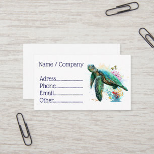 Carte De Visite Style d'aquarelle sous-marine de tortue marine