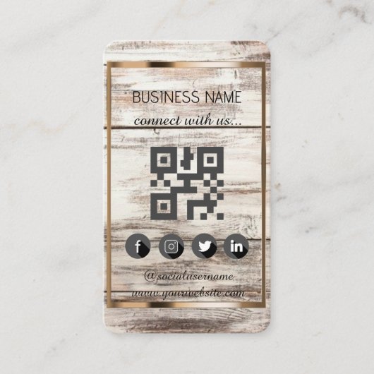 Carte De Visite Style de bois naturel - Social Media QR Code (Devant)