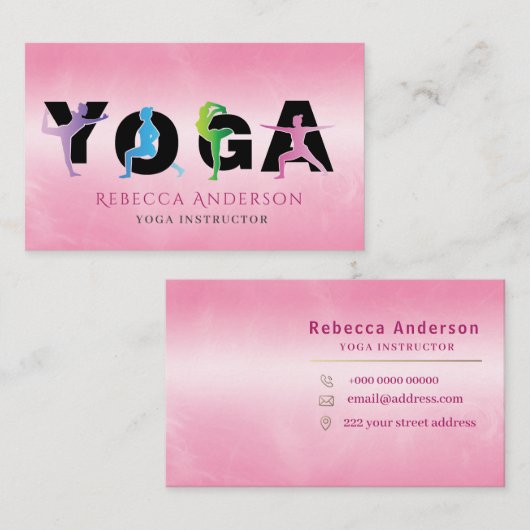 Carte De Visite Style d'instructeur de yoga rose moderne (Devant / Derrière)