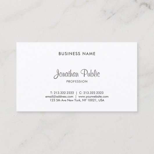 Carte De Visite Style Freehand Script Moderne Design élégant Top (Dos)