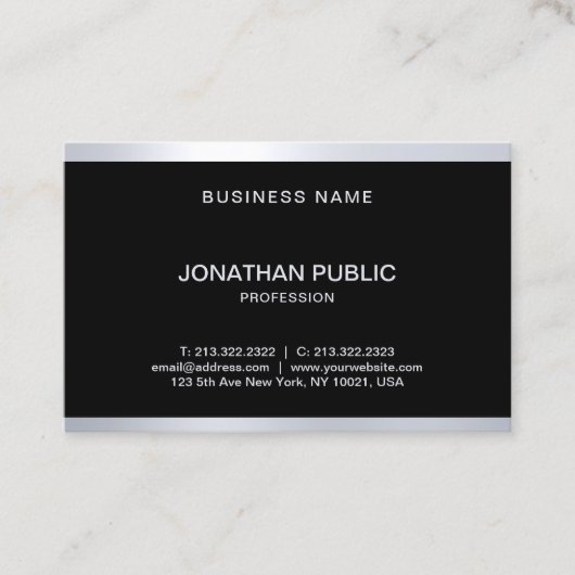Carte De Visite Style Glam noir argent chic moderne professionnel (Devant)