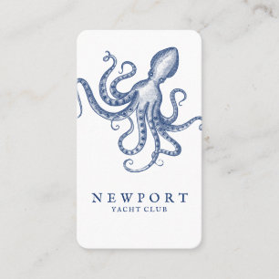 Carte De Visite Style gravé Vintage Octopus Ocean Thème Blanc