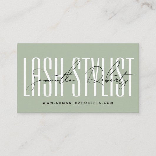Carte De Visite Style Lash typographie moderne sauge vert (Devant)