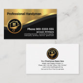 Carte De Visite Style Luxueux Gold Curve Wave Handyman (Devant / Derrière)