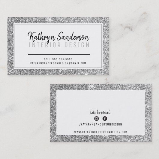 Carte De Visite STYLE MINIMAL simple bordure parties scintillant a (Devant / Derrière)