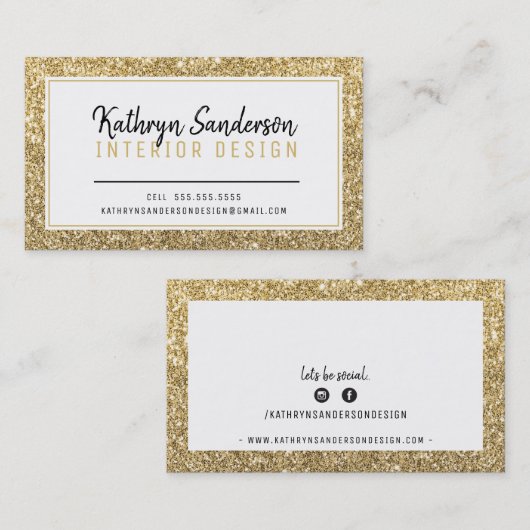 Carte De Visite STYLE MINIMAL simple bordure parties scintillant o (Devant / Derrière)