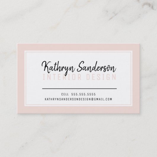 Carte De Visite STYLE MINIMAL simple bordure rose pâle noir (Devant)