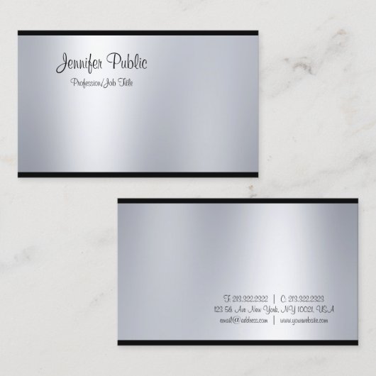 Carte De Visite Style moderne à main libre en argent look élégant (Devant / Derrière)