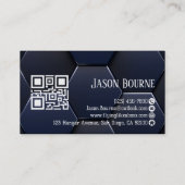 Carte De Visite Style moderne Bleu Blanc, Code QR professionnel (Dos)