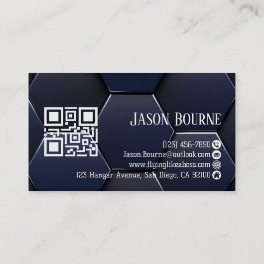 Carte De Visite Style moderne Bleu Blanc, Code QR professionnel (Dos)