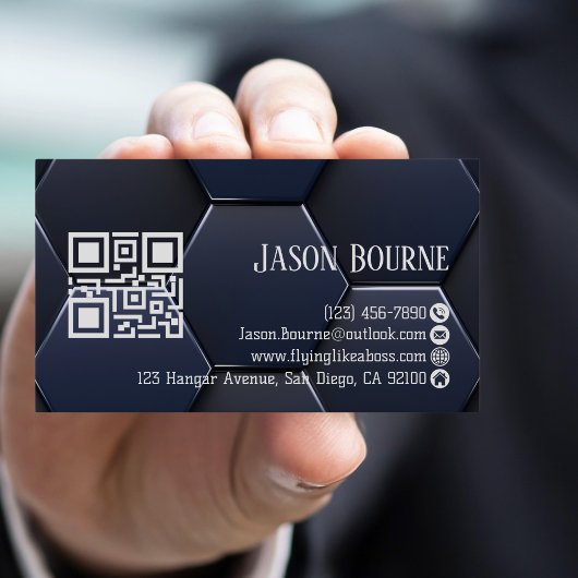 Carte De Visite Style moderne Bleu Blanc, Code QR professionnel