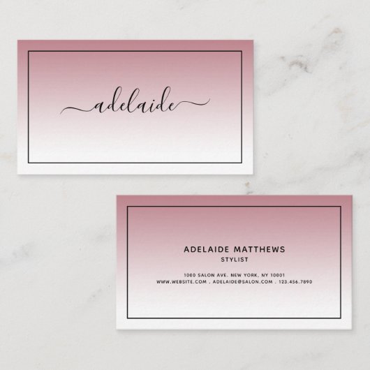 Carte De Visite Style moderne Chush Rose blanc coiffeur script (Devant / Derrière)