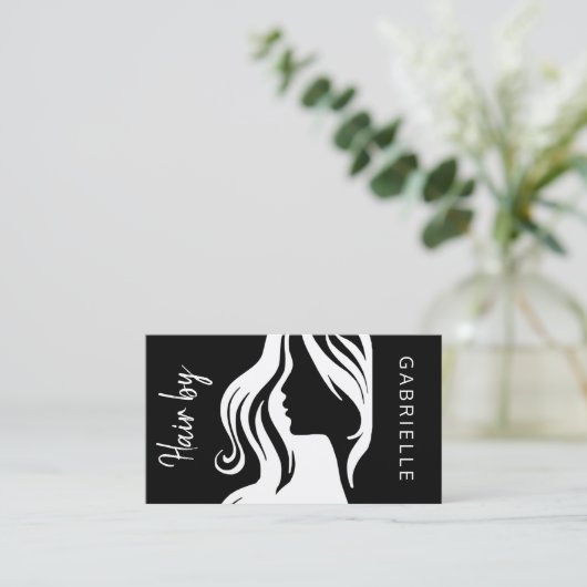 Carte De Visite Style moderne élégant noir et blanc cheveux (Debout devant)