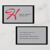 Carte De Visite Style moderne gris noir Monogramme rouge professio (Devant / Derrière)