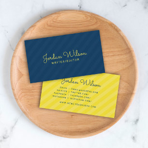 Carte De Visite Style moderne Jaune & Bleu rayures médias sociaux