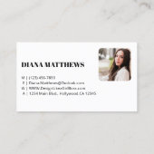 Carte De Visite Style moderne noir blanc, photo professionnelle (Dos)